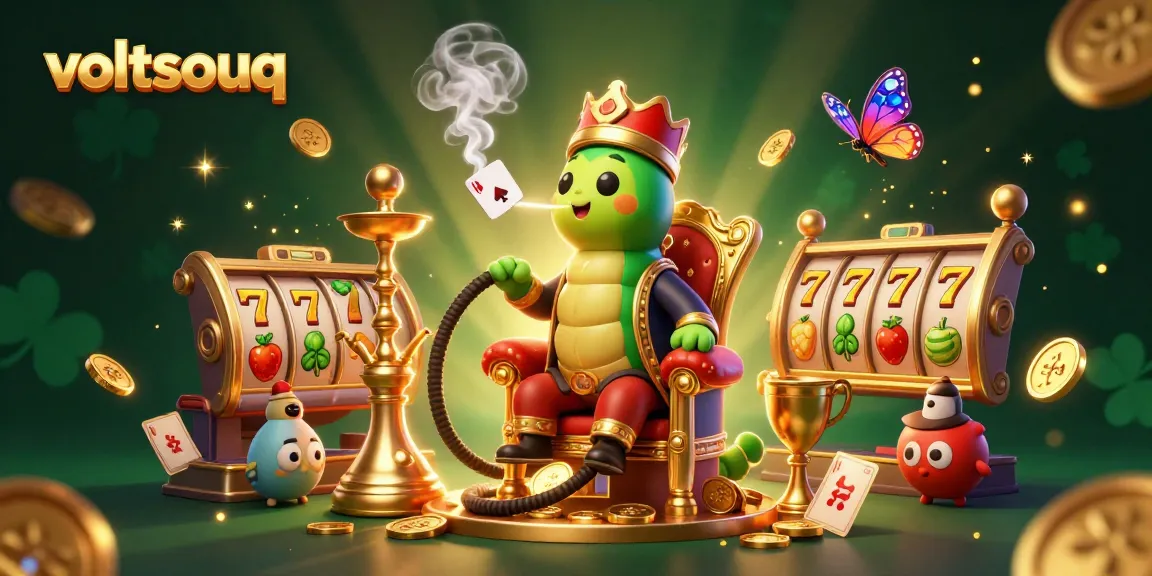 Engage with voltsouq through dynamic gambling fun featuring vibrant slot reels and whimsical characters.