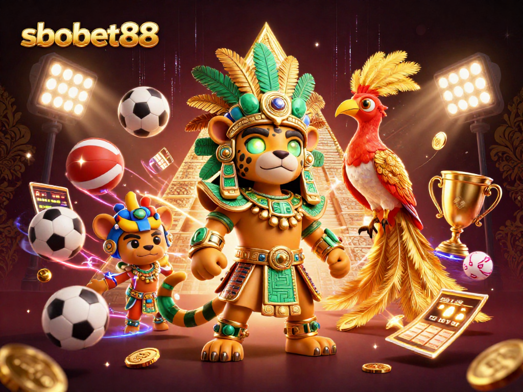 Bet on sbobet88 with dynamic 3D action featuring sports elements and vibrant characters.