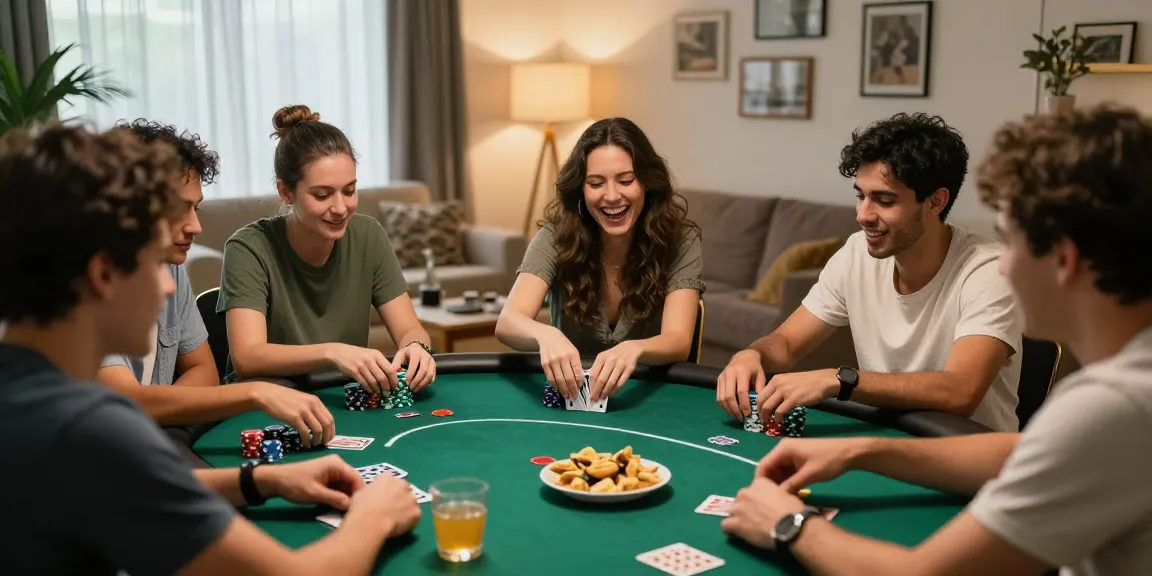 Teman-teman menikmati permainan poker88 di meja, menampilkan kerumunan ceria dan suasana santai yang mengundang.