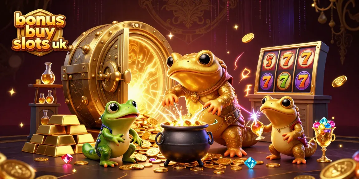 Engage with thrilling bonus buy slots UK in this vibrant casino-themed scene full of gold and excitement.