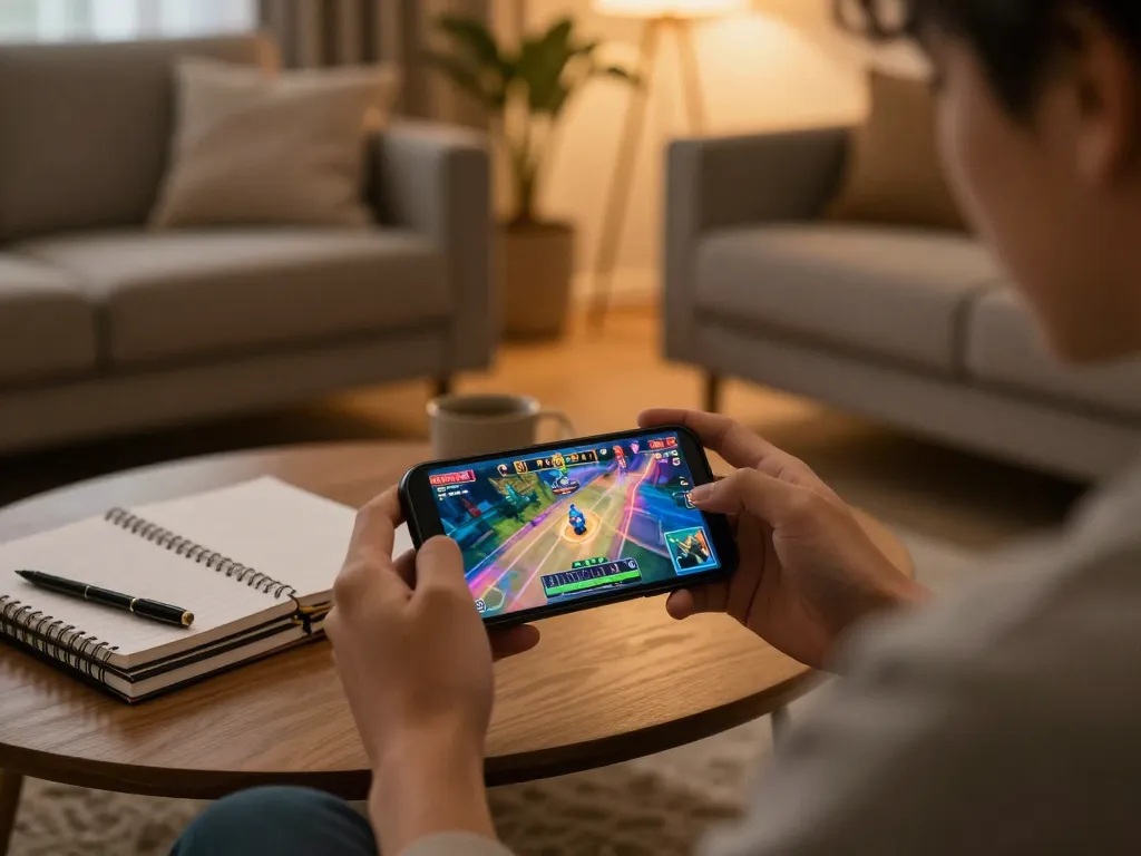 LIGALGO mobile gaming setup showcasing strategy notes while playing online slots