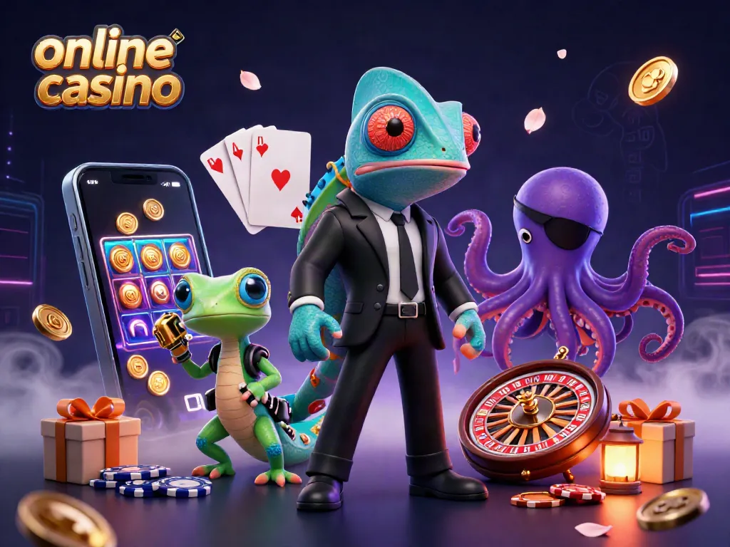 Experience dynamic action in this online casino illustration with slots and colorful characters.