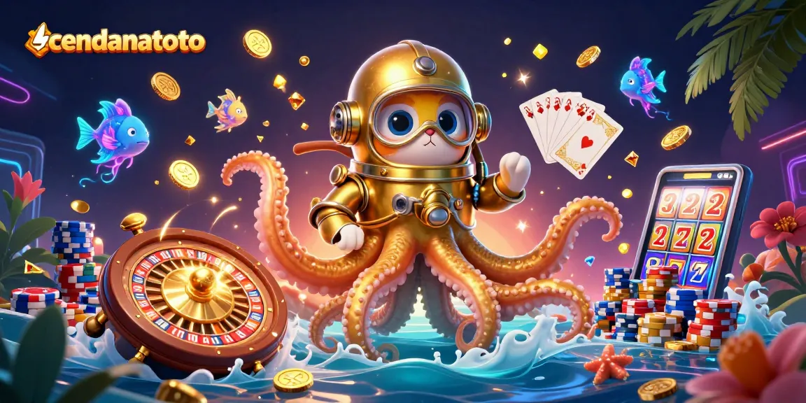 Experience thrilling wins with cendanatoto's vibrant, dynamic casino illustration featuring iconic game elements.
