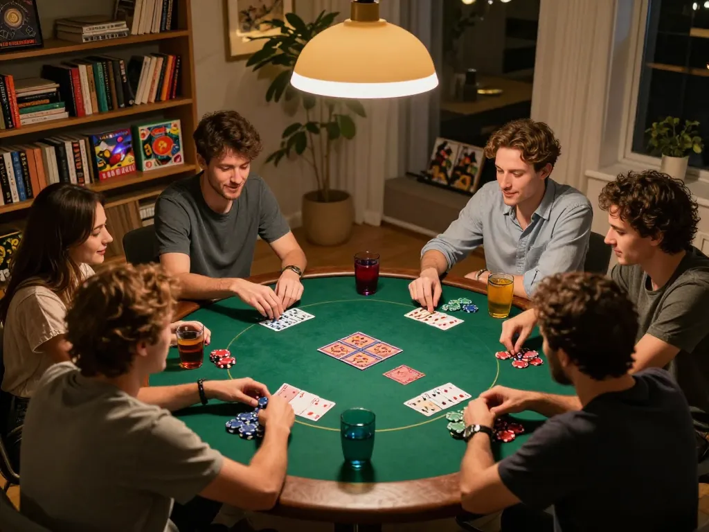 Players engage in an exciting poker game at home, showcasing SC88 strategies in action.