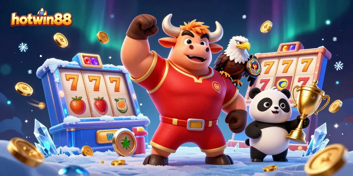 hotwin88 players spinning slot reels for jackpot wins with festive characters