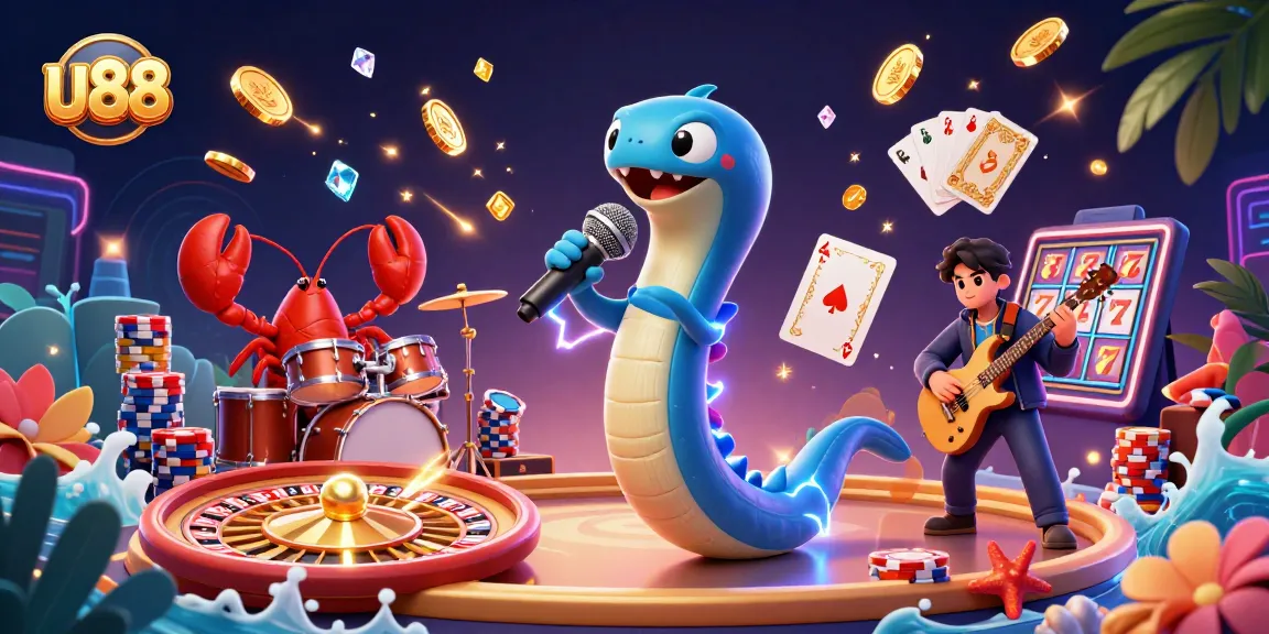 Play thrilling games at u88 with a lively underwater casino scene featuring dynamic characters and stunning visuals.