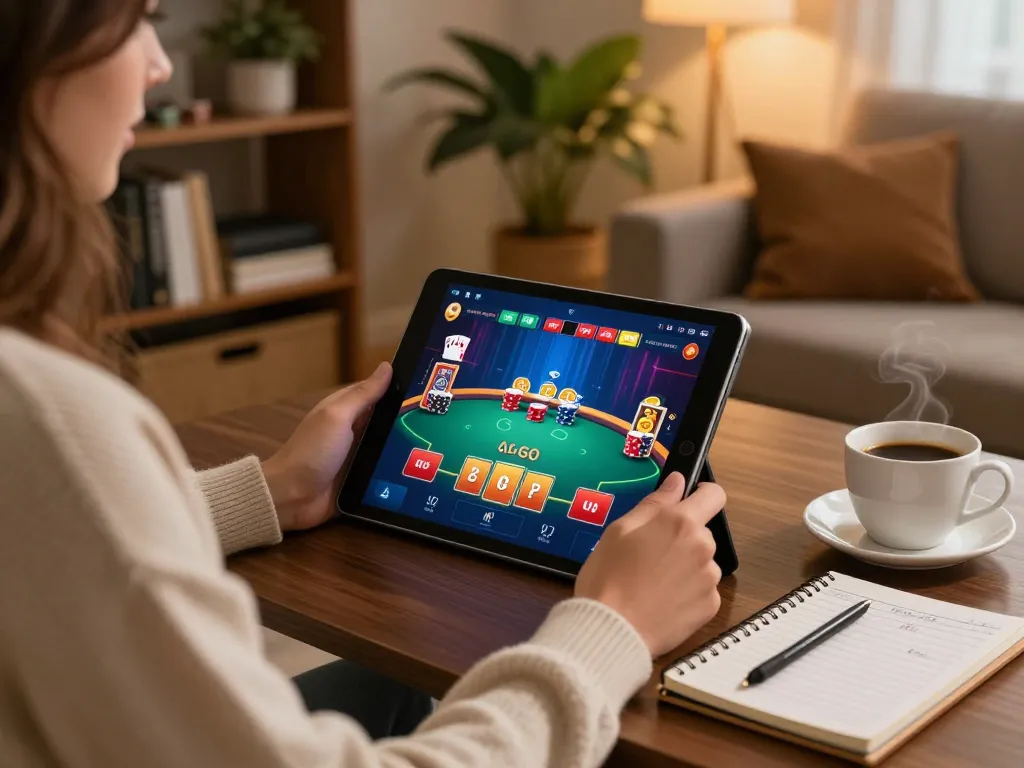 Engaging in online poker at home with god55 while surrounded by strategy notes and a cozy atmosphere.