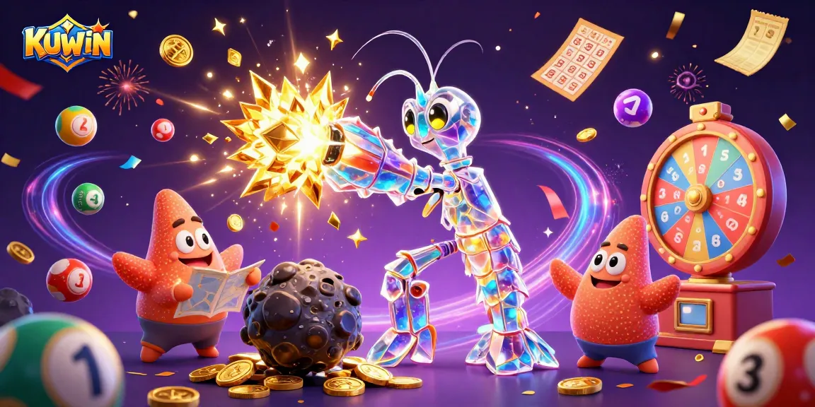 KUWIN players engage in vibrant casino fun with golden gems and colorful lottery elements