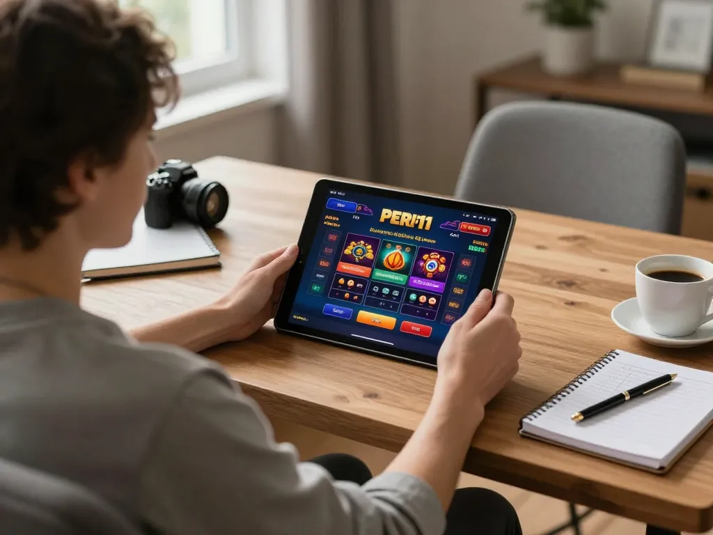 Engaging in online gaming at home with the PERI11 platform, focusing on strategy and comfort
