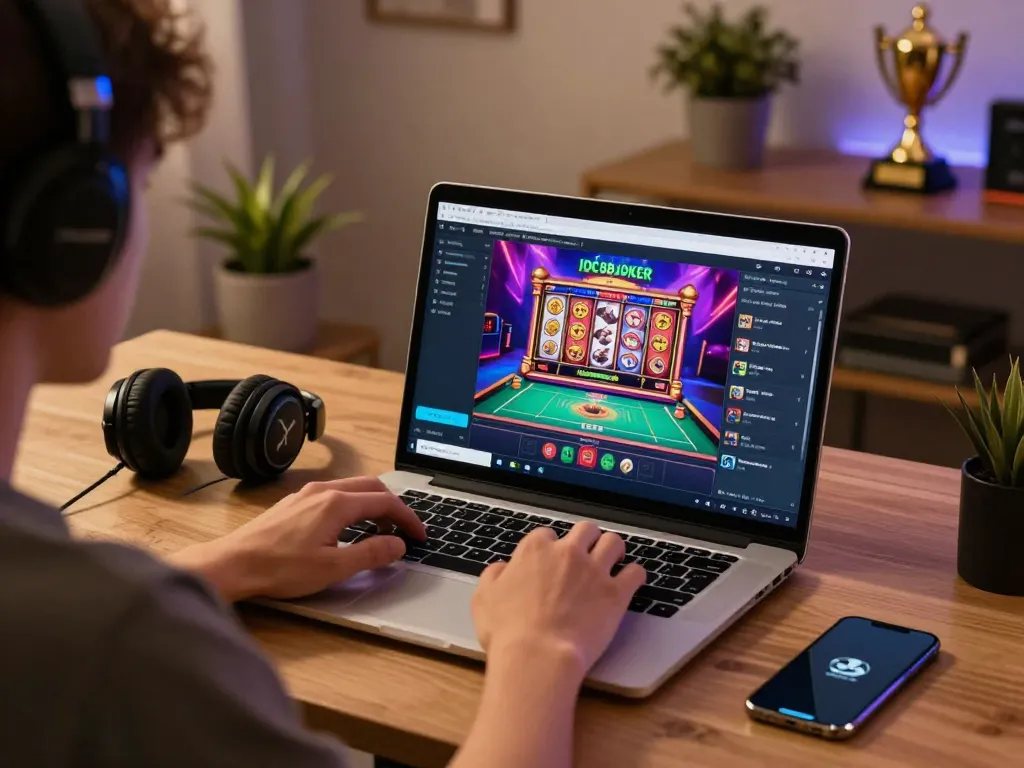 Player enjoying online gaming on IDC88JOKER platform with warm home ambiance showcasing excitement.