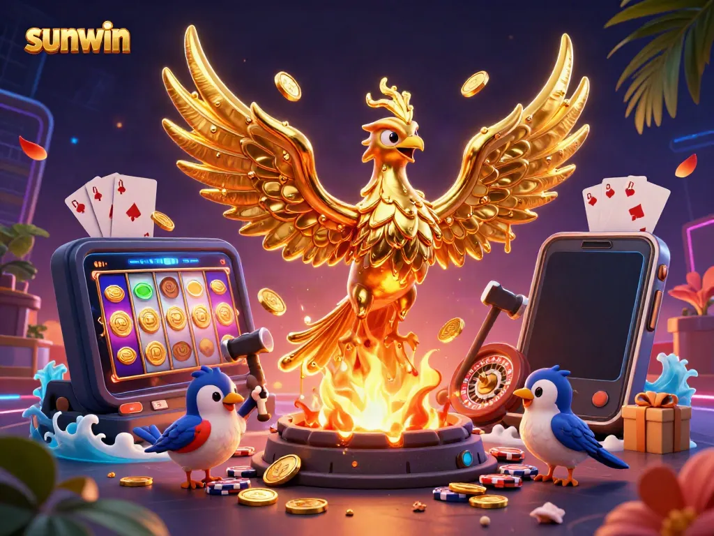 Experience thrilling gameplay with sunwin, featuring a golden phoenix and dynamic casino elements.