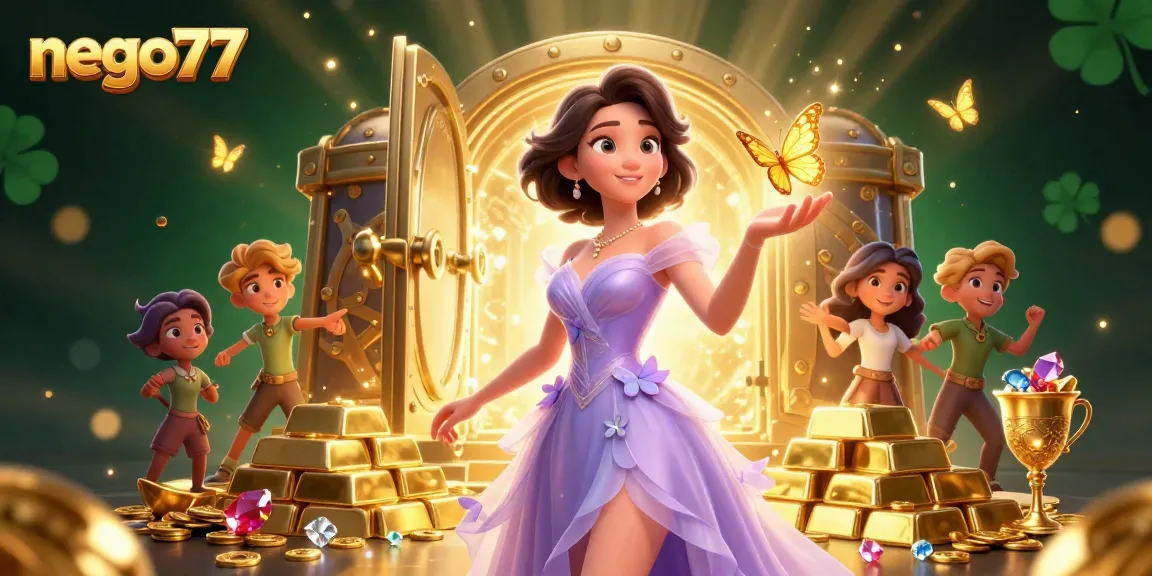 Engage with nego77's exciting slots scene featuring treasure vaults, gems, and captivating characters.