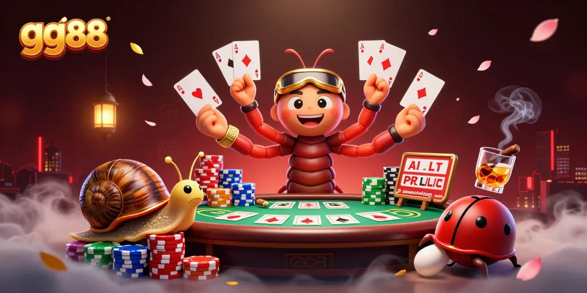 Engage in thrilling poker action at gg88 with a vibrant 3D illustration featuring unique casino characters.