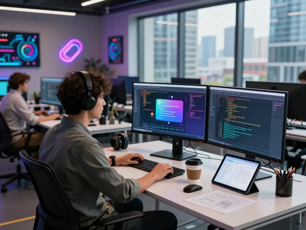 Developer creating juicy ai applications in a modern workspace.