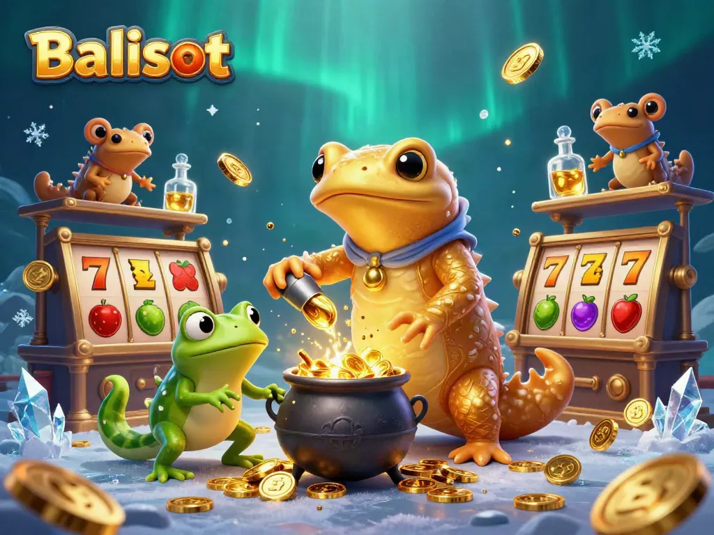 Balislot brings excitement with a golden salamander alchemist creating gold coins amidst lively slot elements.