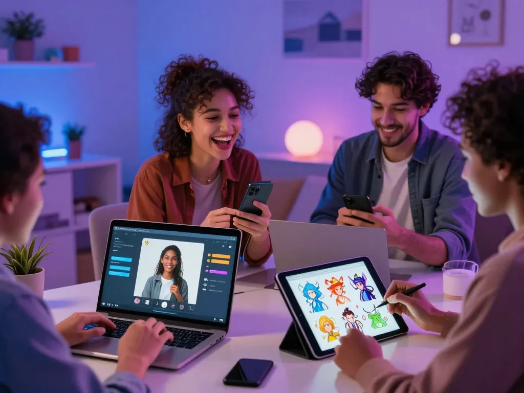 Engaging ai sex chat experience showing users in cozy home settings, highlighting emotional connections and AI interactions.