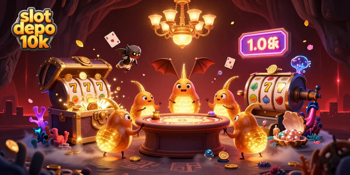 Experience the excitement of slot depo 10k illuminated by glowworms in a vibrant casino scene.