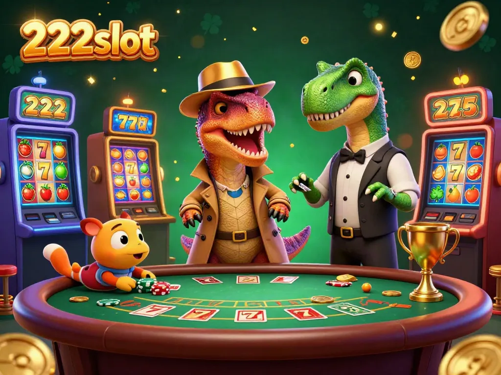 Gambarkan 222slot dengan velociraptor dan teman-temannya sedang berpura-pura di meja blackjack.