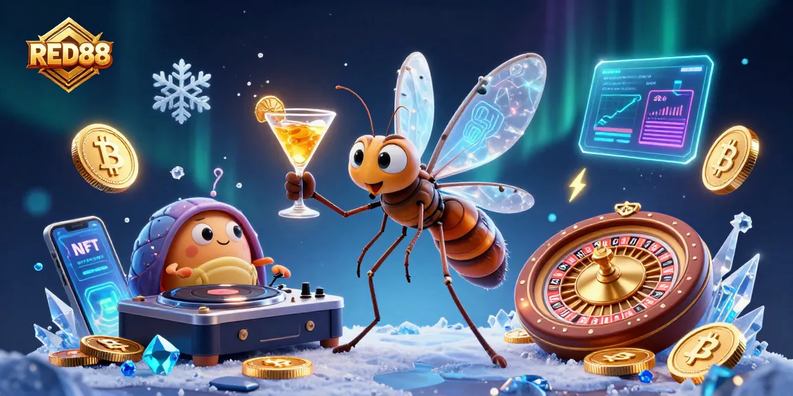 Spin to win at RED88 with a vibrant 3D casino scene showcasing playful characters and crypto elements.