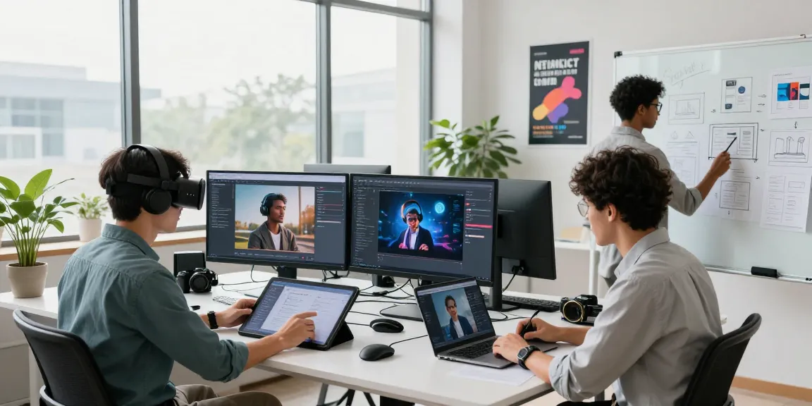 Creative team exploring nsfw ai content generation in a bright, modern workspace.