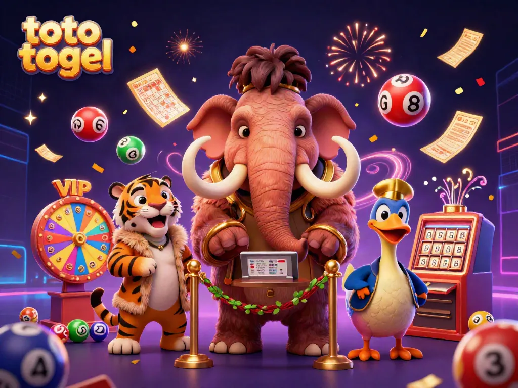 Engage with vibrant toto togel lottery delights through a lively scene of colorful lottery balls and playful characters.