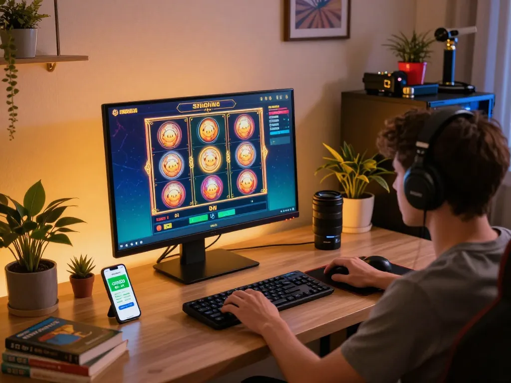 Player engaging with cm88com app on smartphone while enjoying online slots.