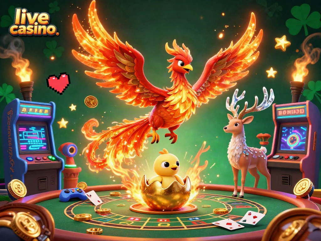 Engage with the thrilling live casino experience, featuring vibrant roulette wheels and playing cards.