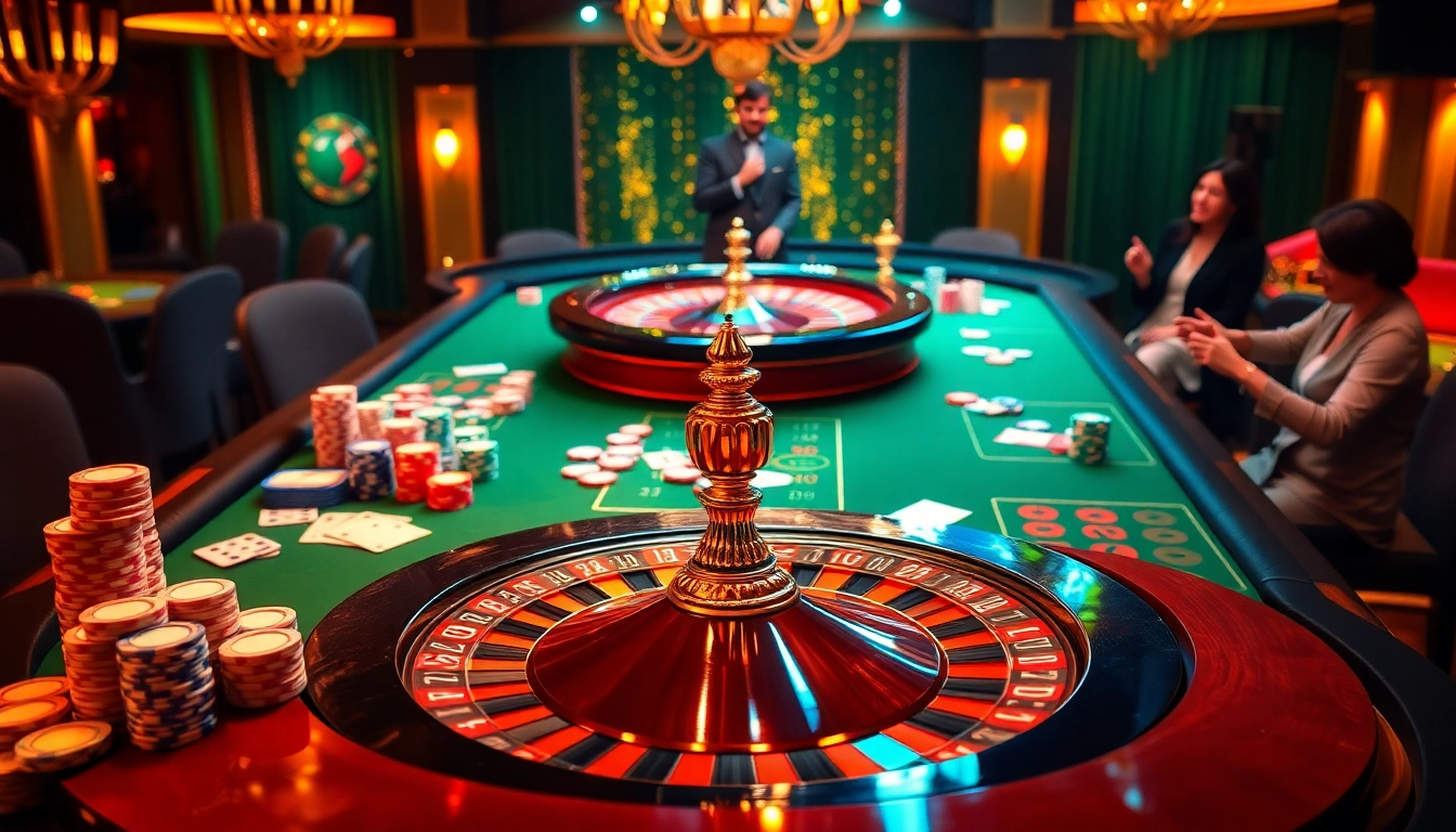 Experience high-stakes thrill at MMOO casino with vibrant poker chips and a dazzling roulette wheel.