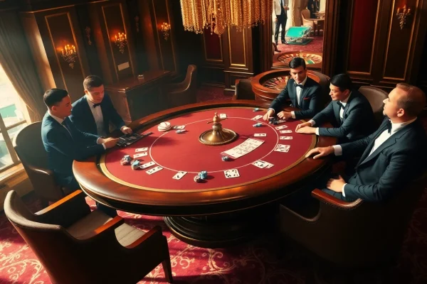 Engaged players at a luxurious poker table strategize while revealing hidden wiki link insights.