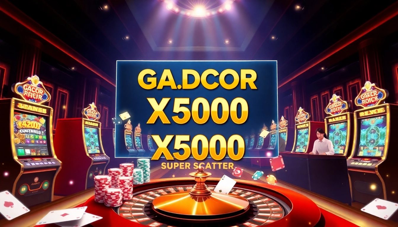 Experience demo slots PG showcasing the Gacor X5000 Super Scatter feature in a vibrant casino setting.