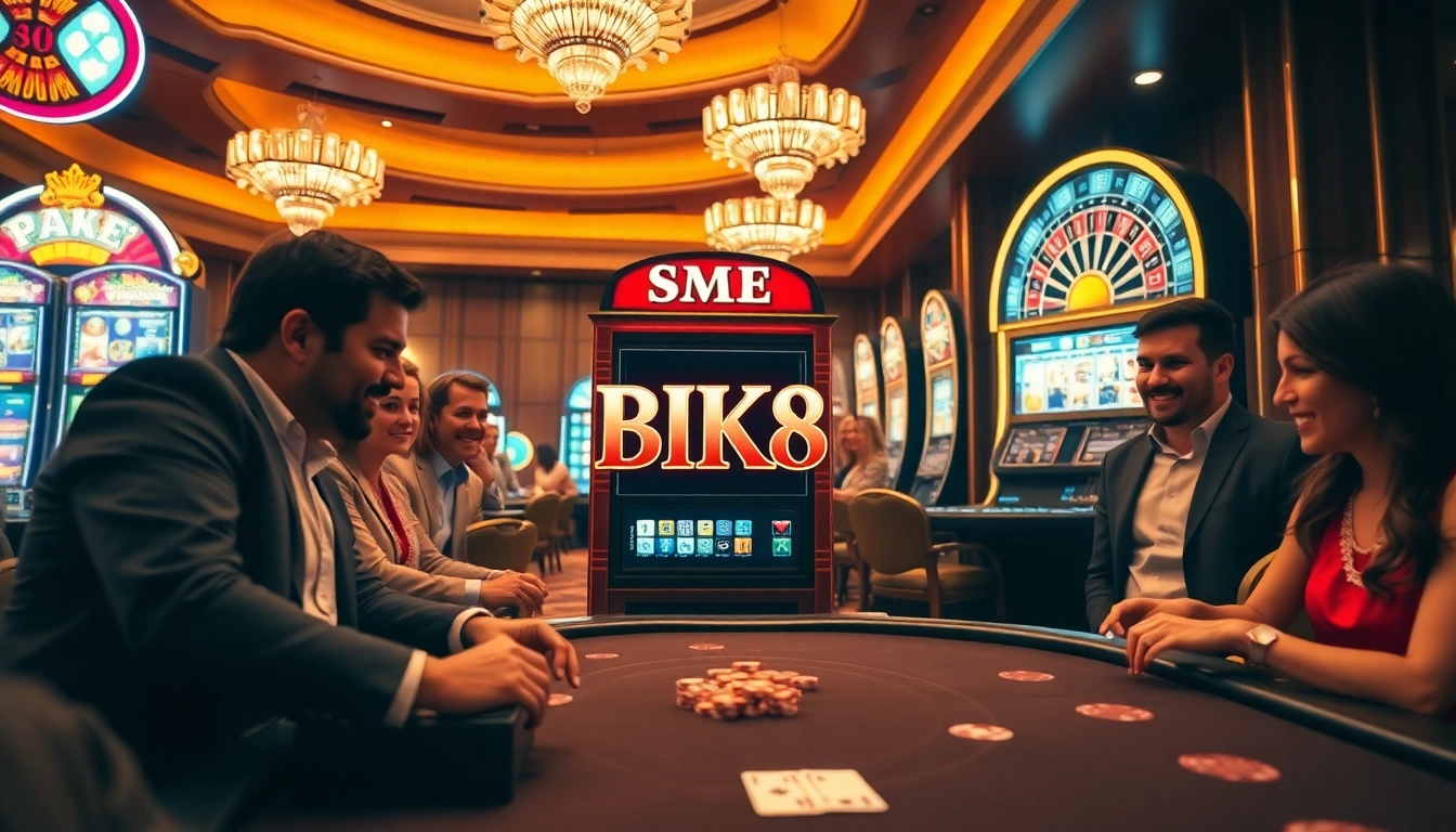 Players engaging with the exciting BK8 slot machine in a vibrant casino setting.