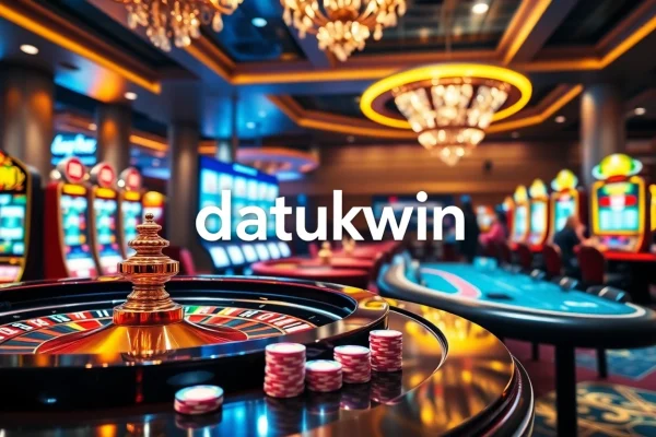 Adegan yang menggugah semangat perjudian datukwin dengan roulette dan mesin slot di kasino mewah.