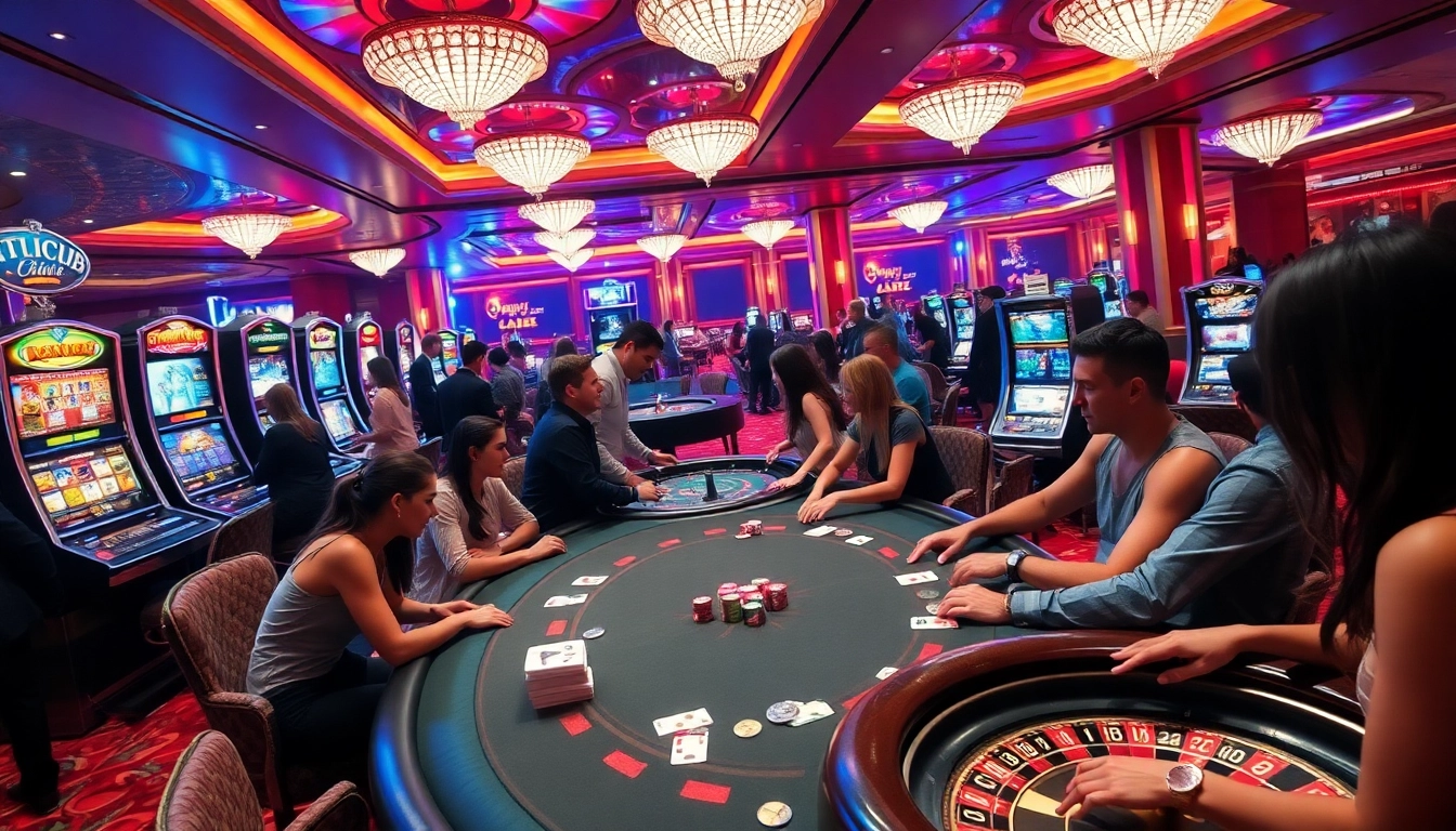 Gambling excitement at Hitclub with players engaged in poker and vibrant casino games.